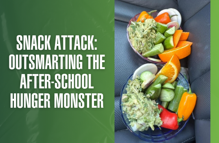 healthy after-school snacks banner with fruit and veggie bowls