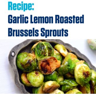 Garlic lemon roasted Brussels sprouts recipe on baking sheet