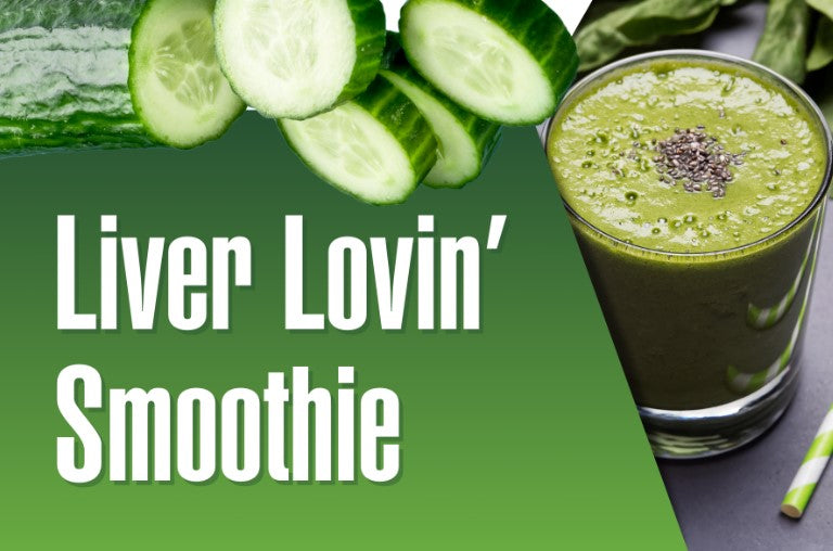 Liver Lovin’ Smoothie recipe with cucumber, lemon, ginger, and chia seeds