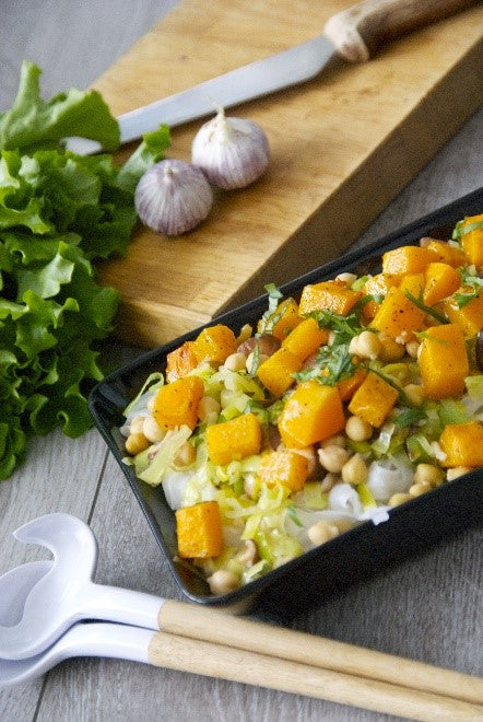 fall pasta salad with butternut squash and coconut oil
