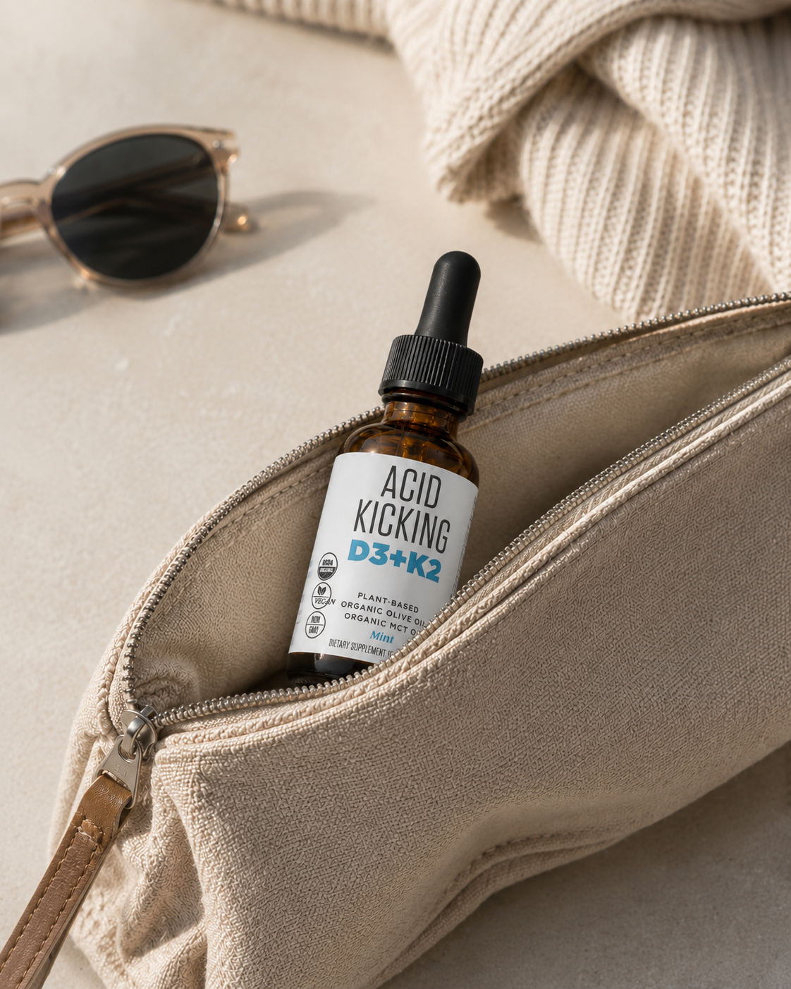 Vitamin D3 and Vitamin K2 (MK 7) work together to support strong bones, healthy teeth, calcium metabolism, cardiovascular health, immune defense, muscle function, and healthy aging. By increasing calcium absorption and directing calcium away from soft tissues and into bones, this powerful combination helps optimize whole body wellness.