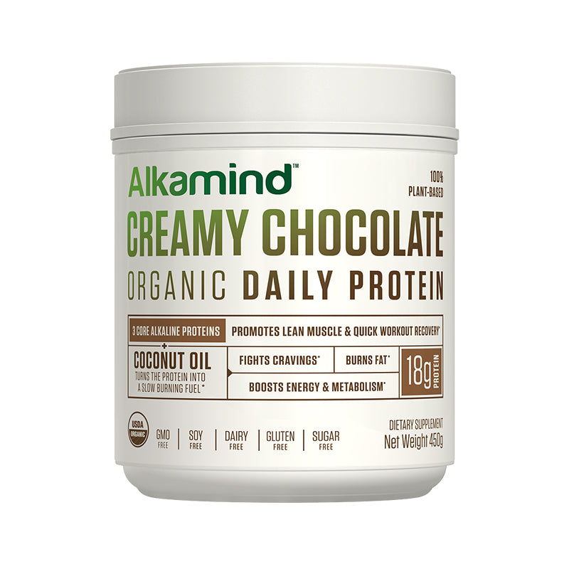 Alkamind Organic (Plant-Based) Proteins: 3 core alkaline proteins + coconut oil to create a superior organic protein powder. Most protein powders use acidic ingredients like whey, sugar, artificial sweeteners, and fillers which are BAD!  Alkamind Daily Protein is doctor-formulated and uses nothing but the most premium plant-based organic alkaline ingredients to help you…GET OFF YOUR ACID! Use as a total meal replacement, a healthy snack, or after your workout to build lean muscle mass and recover quicker.